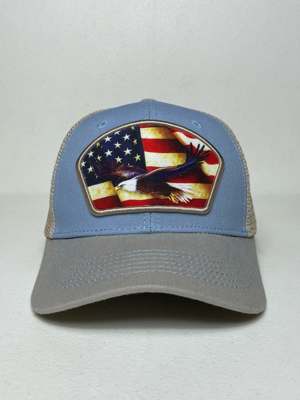 American Eagle United States Flag Patch Snapback Baseball Cap, Mesh Back